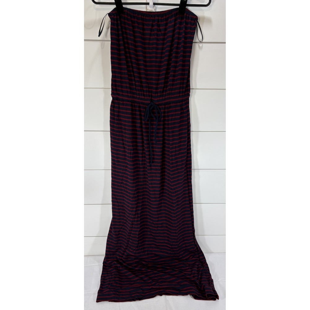 J. Crew Strapless Maxi Dress Women's Size S Striped Red Navy Blue Drawstring NWT